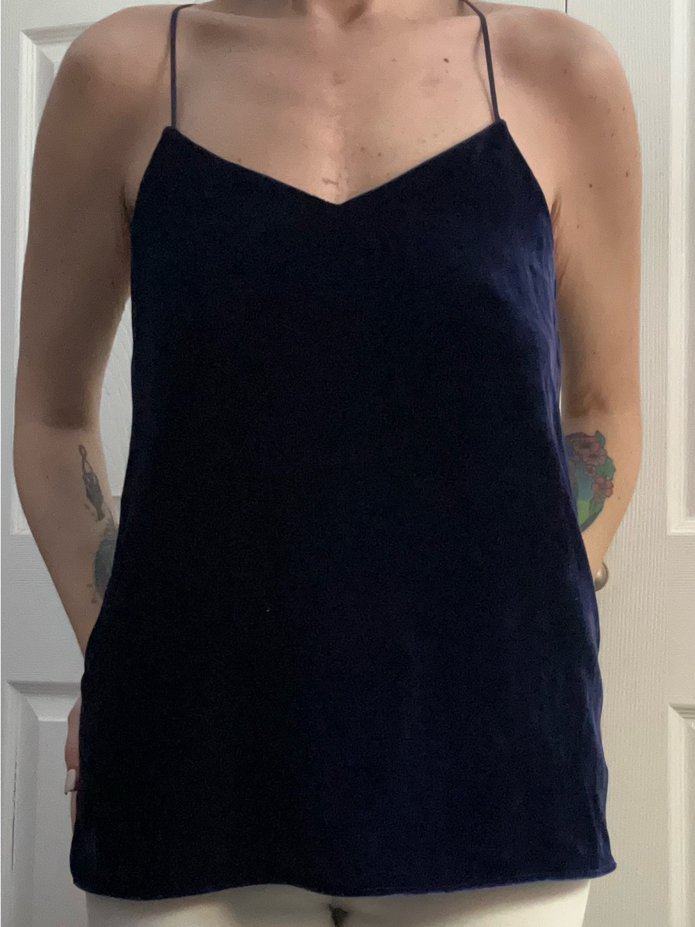 Tibi Navy Velvet Spaghetti Strap Cami Top